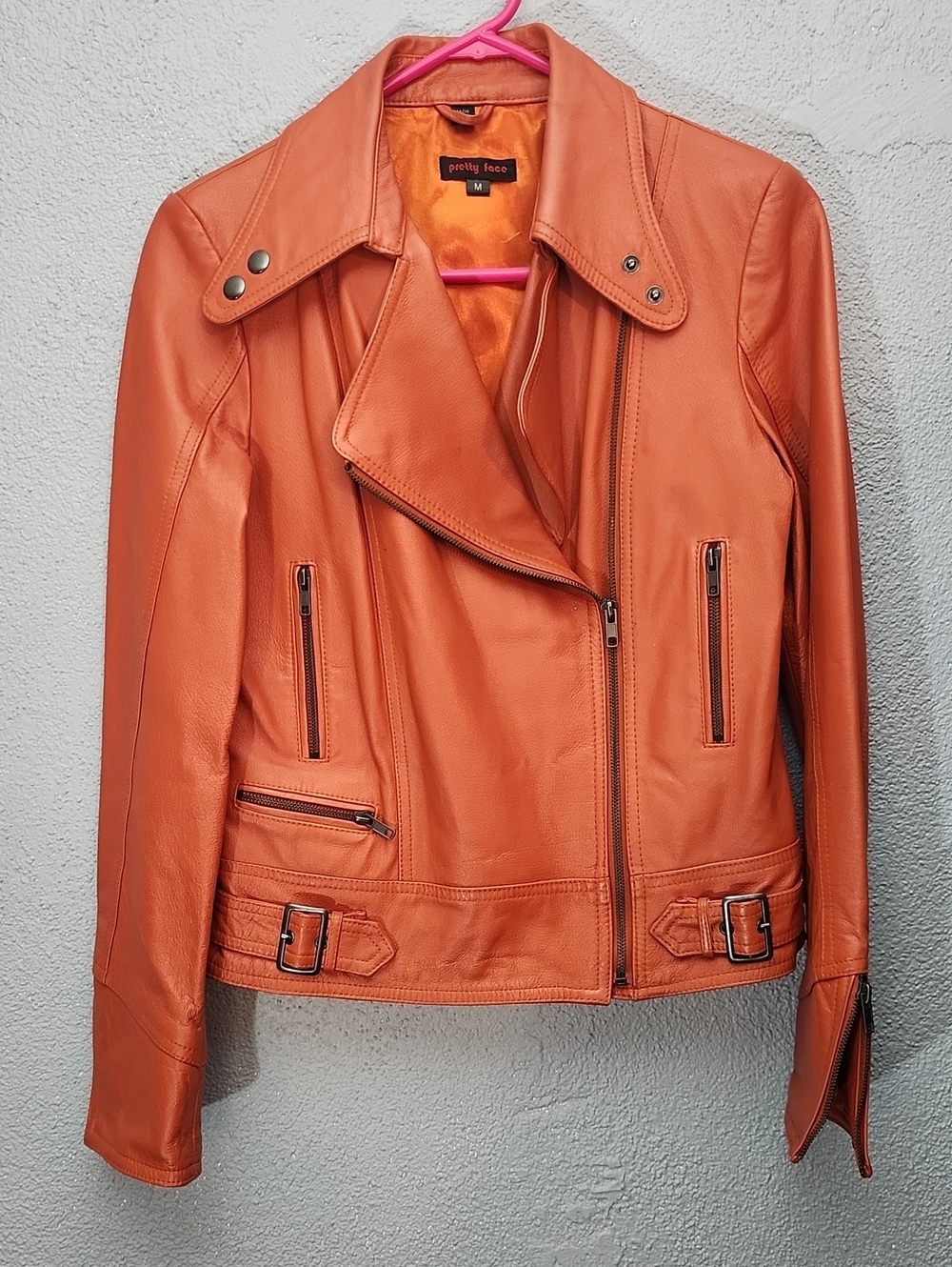 Burnt Orange Leather Biker Jacket